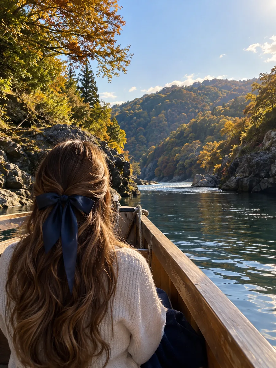 Uitzicht bij de Hozugawa-rivierboottocht